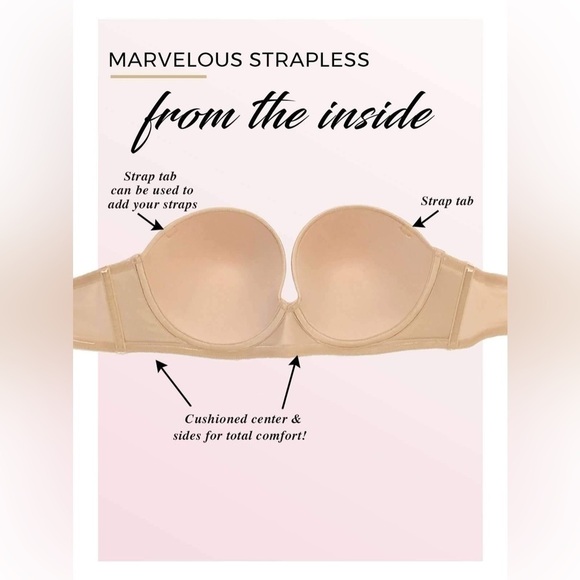 Paramour by Felina Marvelous Strapless Full Busted‎ Neutral Underwire Bra 38DDD - Picture 13 of 13